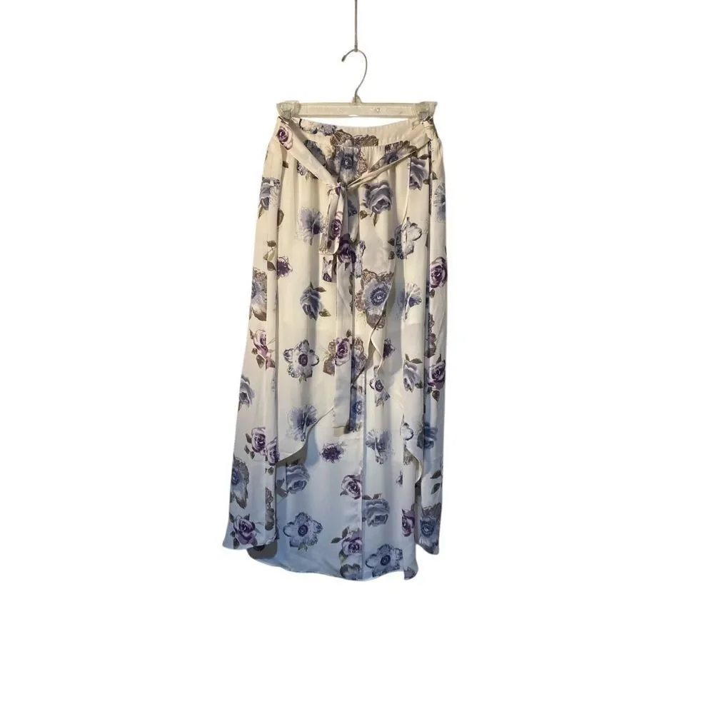 JOA women’s floral, high, low tie wrap, midi skirt, size medium